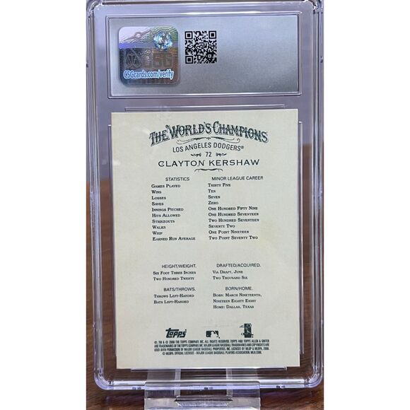 Vintage 2008 Topps Allen & Ginter Clayton Kershaw CSG 9.5 - Picture 2 of 2